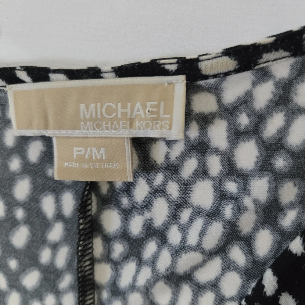Michael Kors Black and White Pleated Wrap Dress